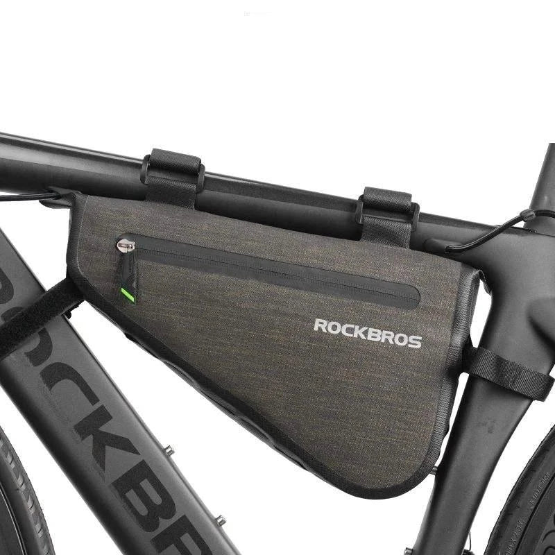 Waterproof and durable triangle-shaped bike bag with reflective accents, perfect for UK cyclists