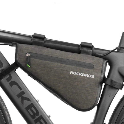 Waterproof and durable triangle-shaped bike bag with reflective accents, perfect for UK cyclists