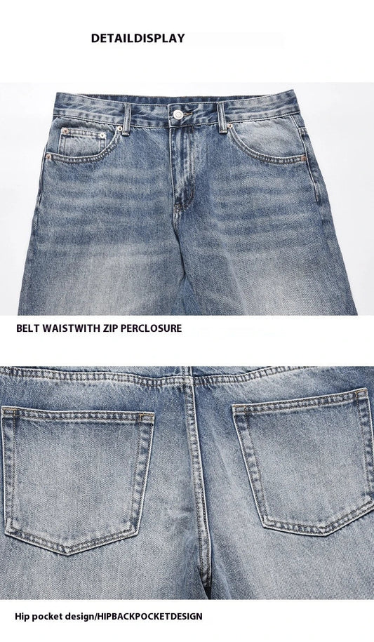 Premium British men's straight relaxed fit jeans in a vibrant blue colour