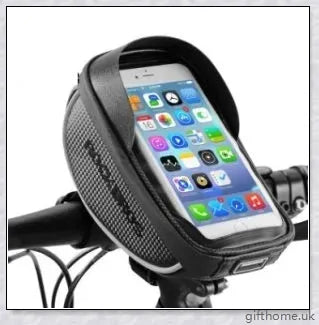 Premium waterproof bicycle handlebar bag with touch screen access, made of durable nylon and TPU carbon fabric for weather protection and convenient device control.