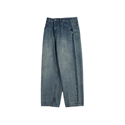 Autumn New Retro Loose Jeans in dark blue colour with straight-leg silhouette and premium cotton fabric