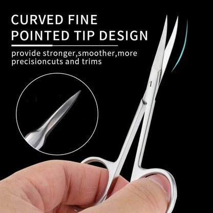 Premium stainless steel cuticle trimmer with a sharp, curved blade and rounded edges for precise, safe grooming
