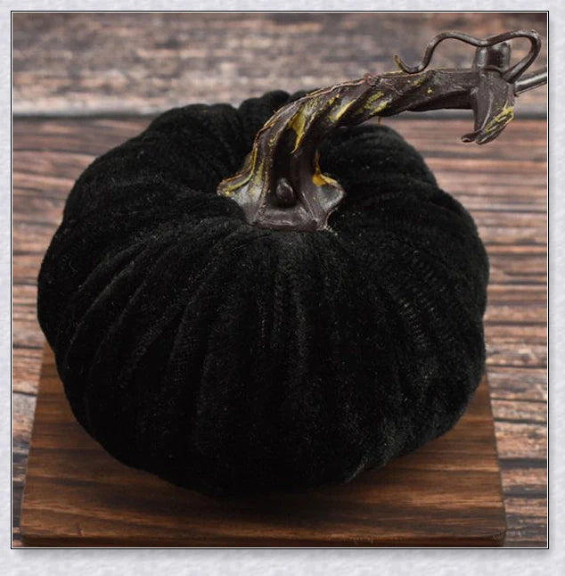 Punki Mini Velvet Halloween Pumpkins in various autumn colours, including orange, burgundy, green, and navy.