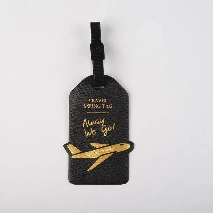 Premium PU leather luggage tag with elegant design and secure strap for UK travellers