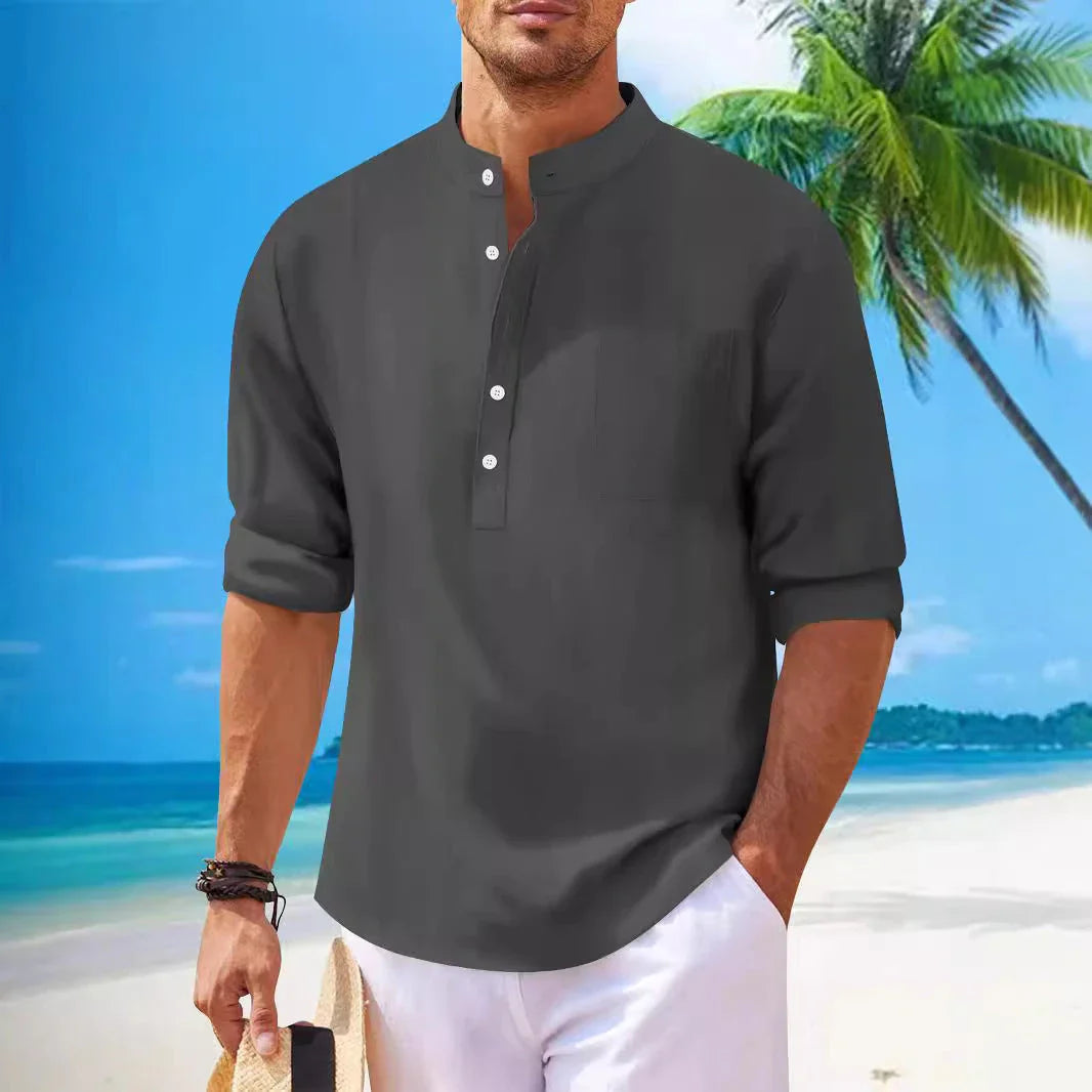 Men's premium British cotton and linen long sleeve shirt in a range of classic colours and sizes