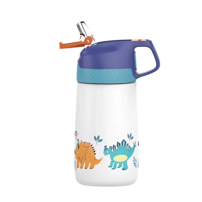 Premium children's vacuum insulated water bottle with straw in blue colour