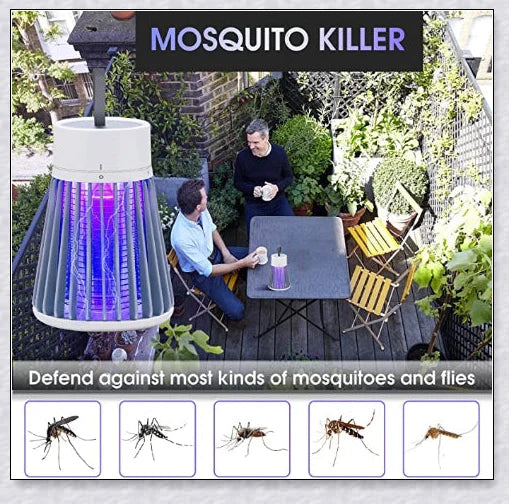 A versatile mosquito killer lamp that uses blue-violet light to attract and zap flying insects like mosquitoes, flies, and moths.