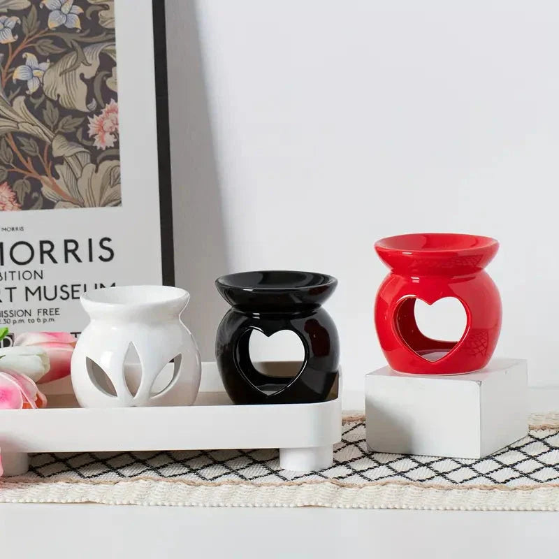 Elegant Nordic-style porcelain essential oil diffuser in red, white, and black colours