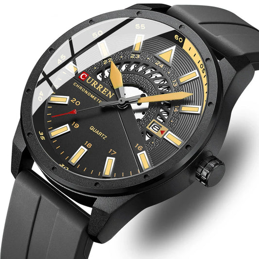 Stylish men's quartz watch with a sleek, round case and a comfortable silicone strap in blue colour