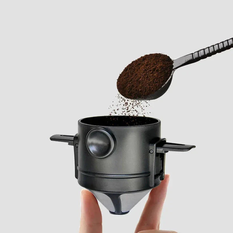 Portable hand drip coffee filter cup in various colours, a compact and lightweight device for brewing delicious coffee on the go