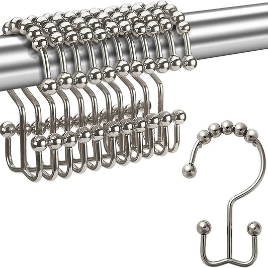 Premium 12-Pack Metal Double Glide Shower Curtain Hooks in Nickel Finish
