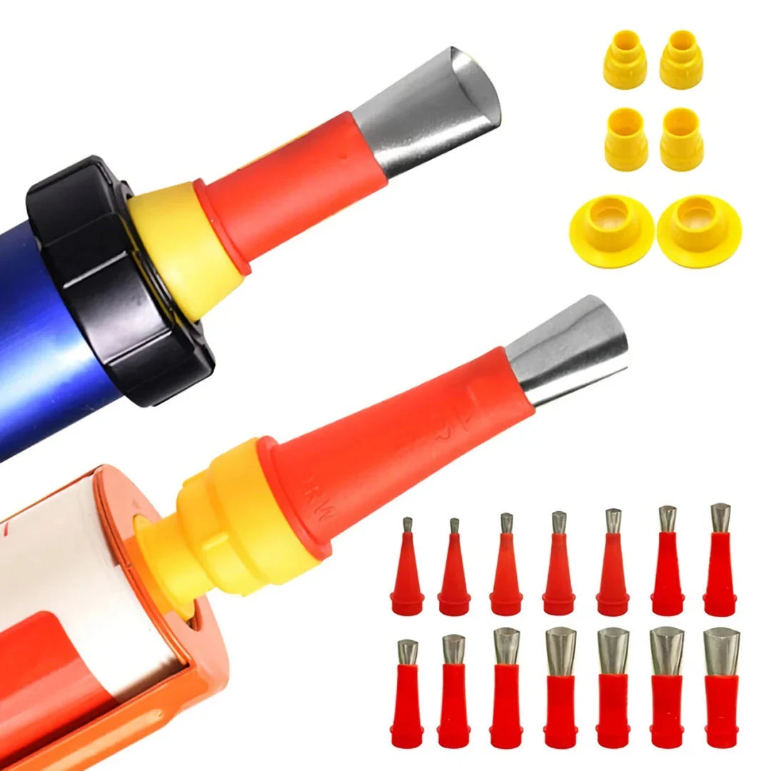 Premium Stainless Steel Caulk Nozzle Applicator Set with a variety of nozzle sizes for home DIY and renovation projects