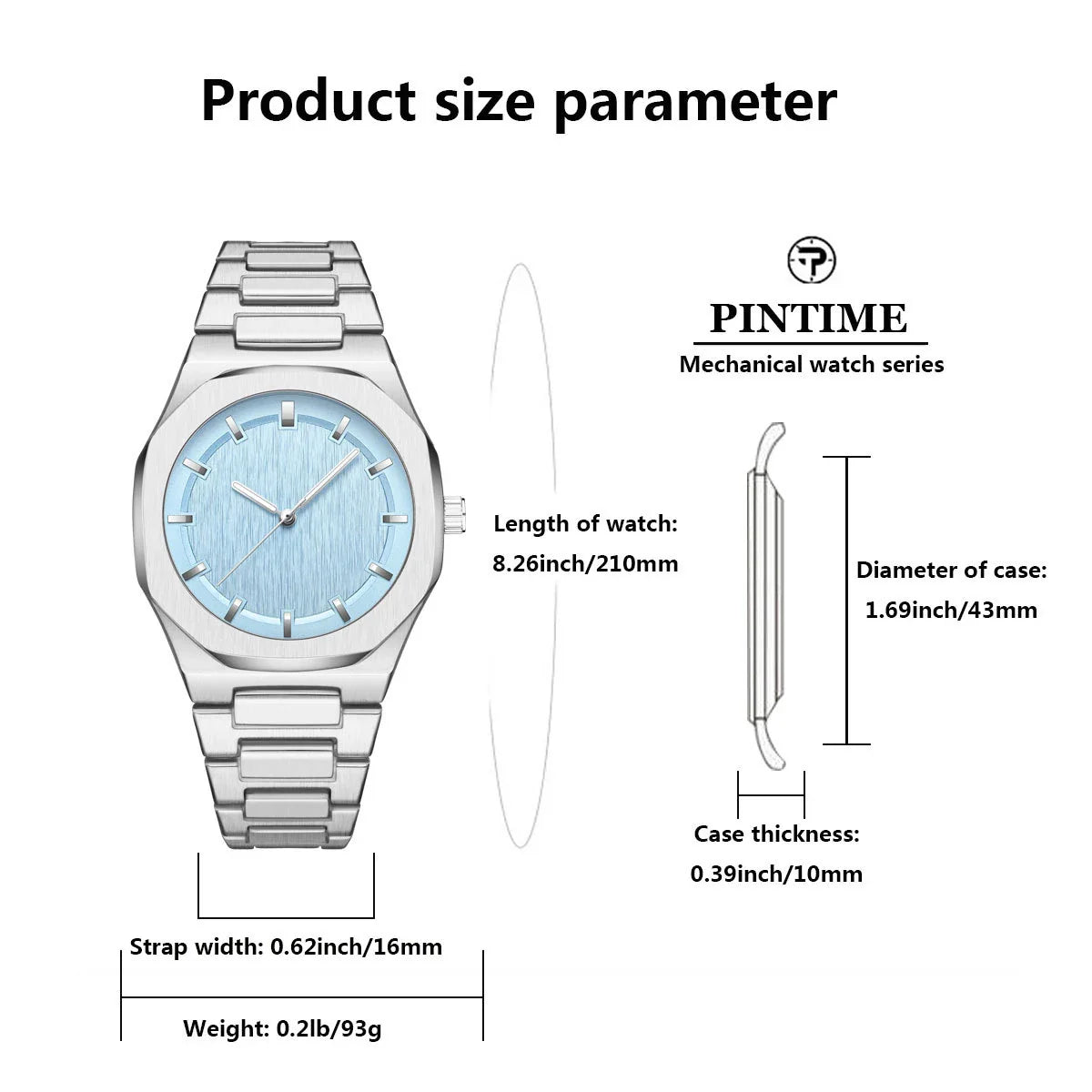 Sophisticated octagonal dial men's watch with stainless steel case and mineral-reinforced glass crystal