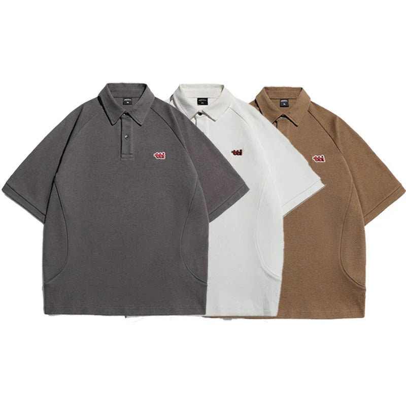 Retro Short Sleeve Men's T-shirt with Embroidered Design in Dark Brown, White, and Grey Colours