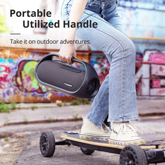 Powerful 60W portable outdoor party speaker with booming bass, waterproof design, and versatile connectivity options