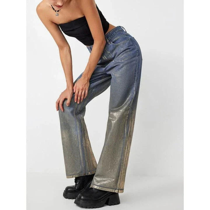 Trendha Colourblock Casual Denim Trousers for Women - Stylish British streetwear with premium fabric and unique design