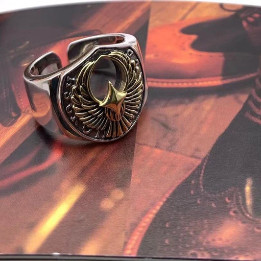 Timeless British Gentleman's Retro Silver Ring with Adjustable Fit and Intricate Auspicious Patterns