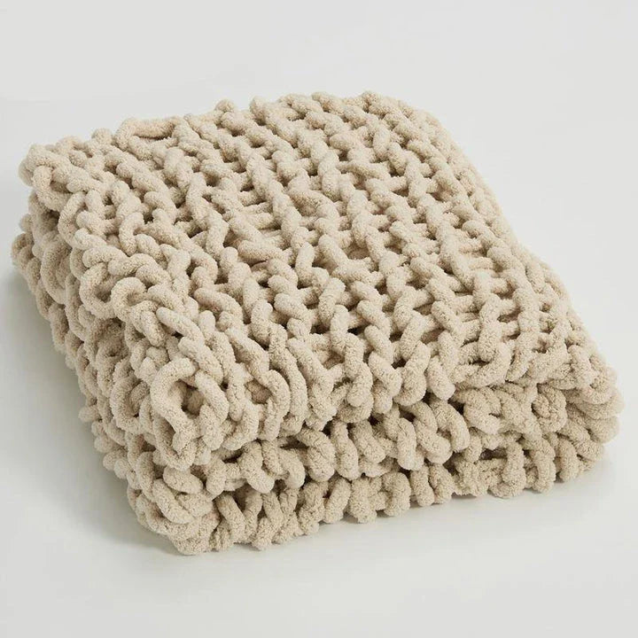 Elegant Chenille Chunky Knit Throw Blanket in White, available in adult and child sizes, offering cosy comfort and timeless style for your home