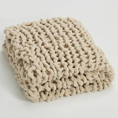 Elegant Chenille Chunky Knit Throw Blanket in White, available in adult and child sizes, offering cosy comfort and timeless style for your home