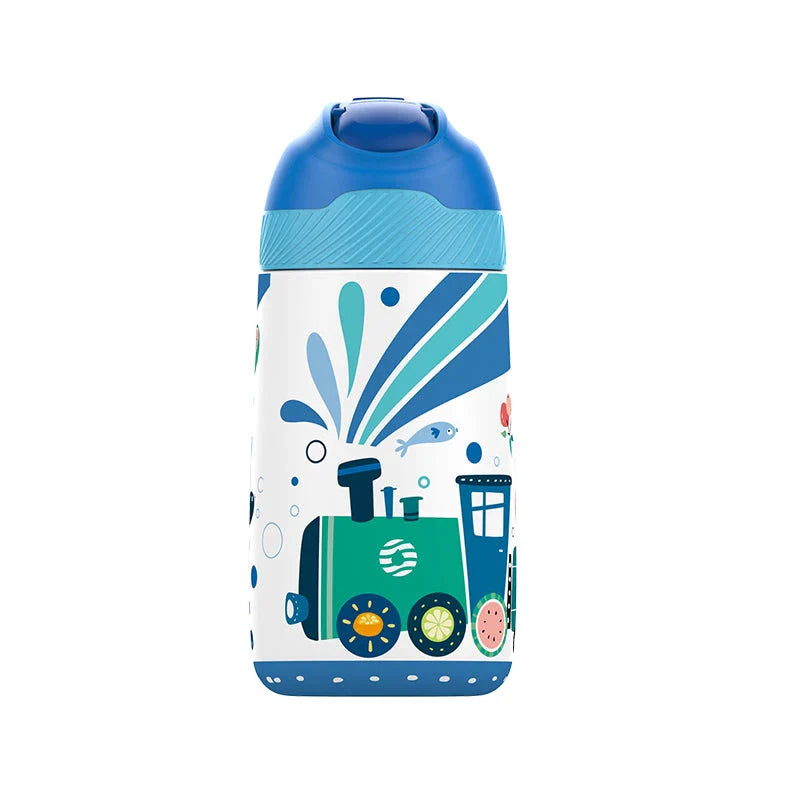 Premium children's vacuum insulated water bottle with straw in blue colour