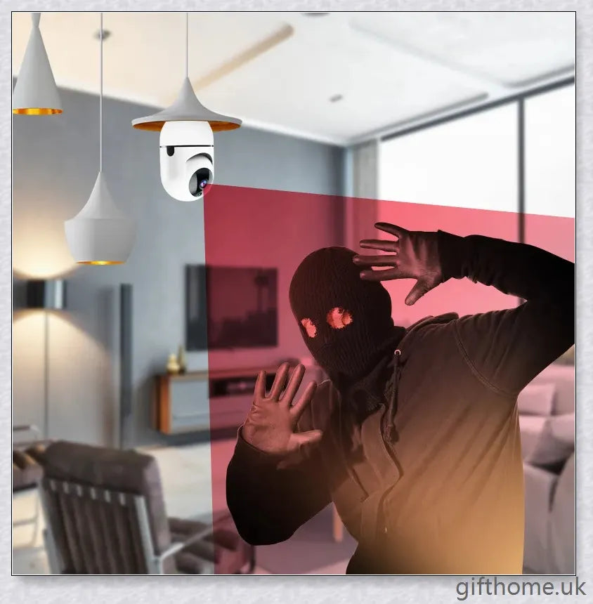 5G Wi-Fi smart home surveillance bulb camera with 360-degree coverage, night vision, and remote monitoring capabilities