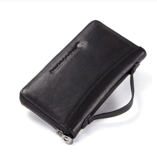 Premium black leather billfold wallet with belt loop detail, showcasing exceptional British craftsmanship and style