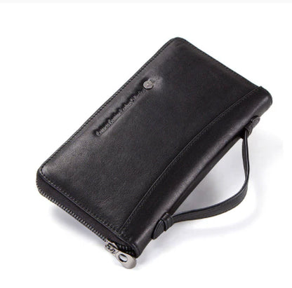 Premium black leather billfold wallet with belt loop detail, showcasing exceptional British craftsmanship and style