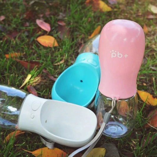 A leak-proof, portable pet water bottle in turquoise colour with a one-hand release button and locking mechanism