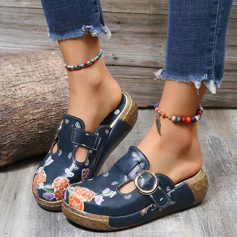 Elegant plum blossom totem pattern sandals and slippers in various vibrant colours