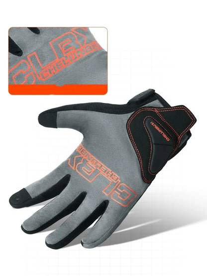 Pair of high-performance motorcycle riding gloves made from carbon fibre, featuring a sleek black design and reinforced palm and knuckle areas for superior protection.