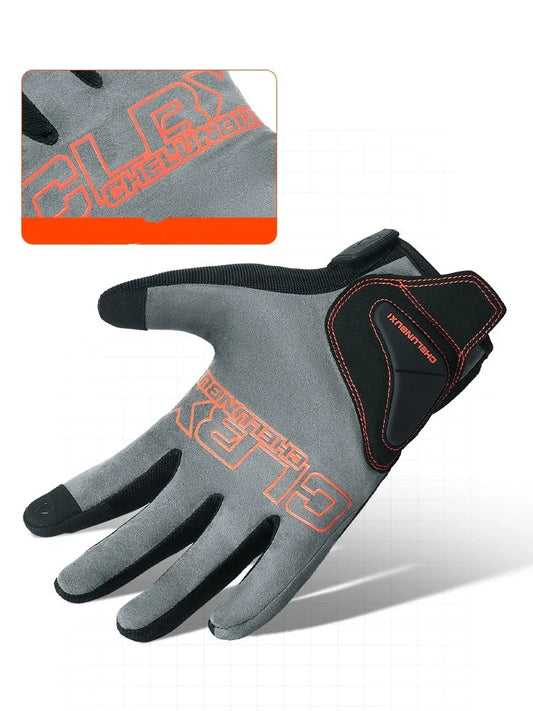 Pair of high-performance motorcycle riding gloves made from carbon fibre, featuring a sleek black design and reinforced palm and knuckle areas for superior protection.