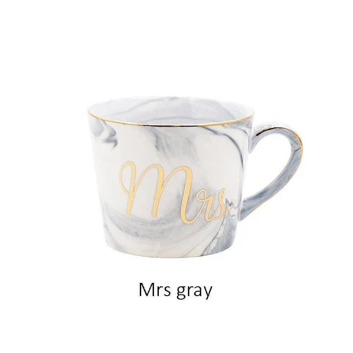 Elegant marble-inspired porcelain coffee mug with a sleek and sophisticated British design