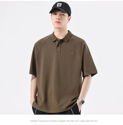 Stylish everyday raglan t-shirt for men in white, dark brown, and melange grey colours