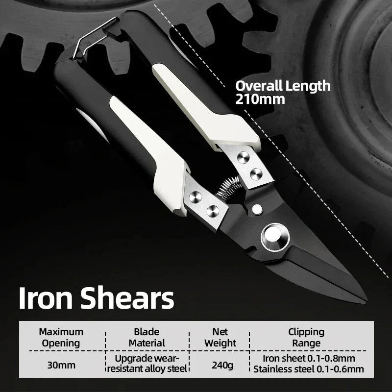 Premium Multi-Directional Metal Sheet Cutting Scissors with stainless steel blades and ergonomic rubber handle