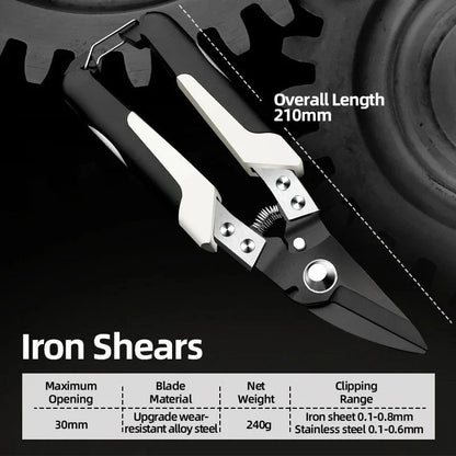 Premium Multi-Directional Metal Sheet Cutting Scissors with stainless steel blades and ergonomic rubber handle