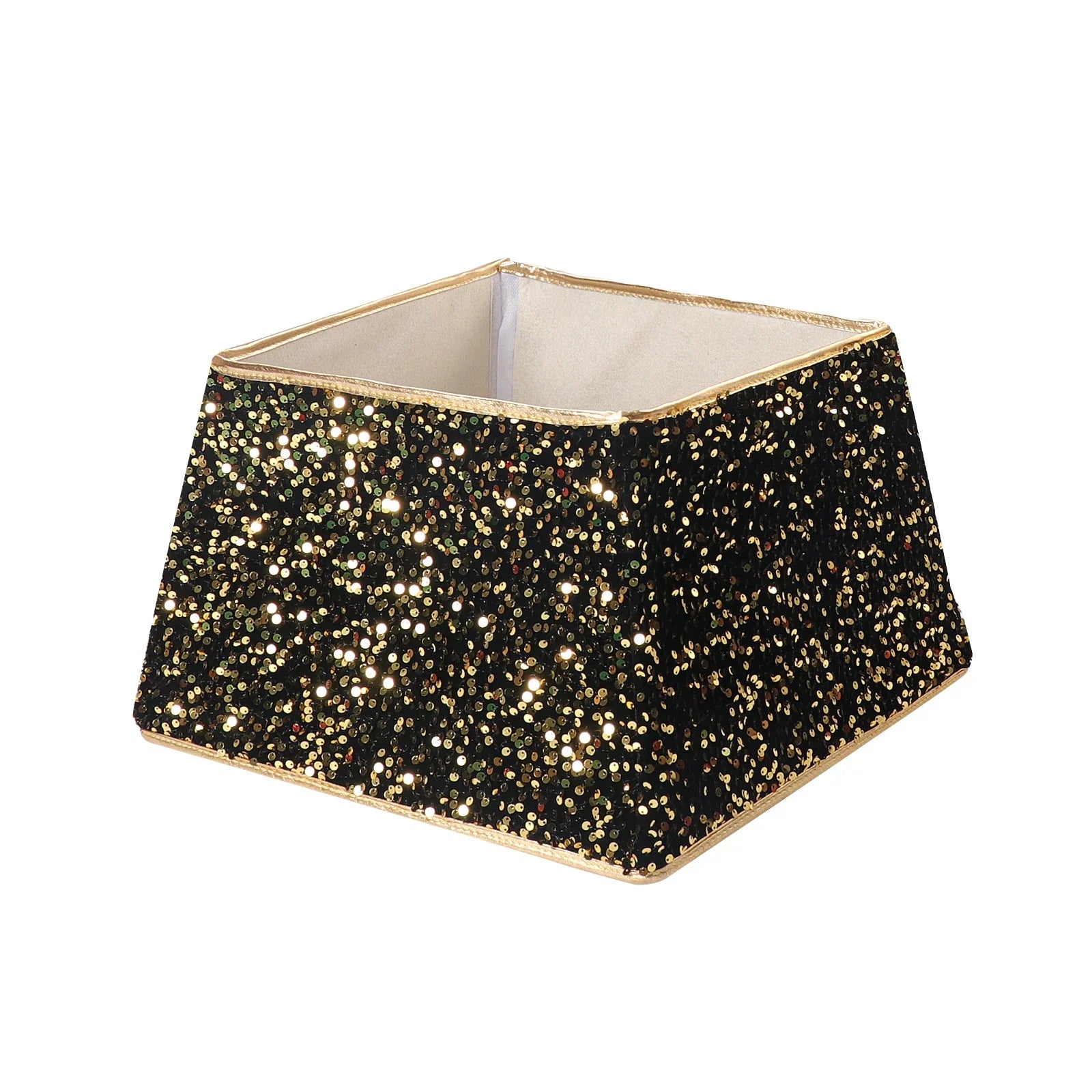 Shimmering sequin Christmas tree skirt in a range of festive colours, adding elegance and sophistication to holiday decor