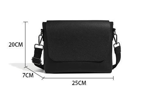 Black PU leather messenger bag with adjustable strap and zippered pockets, a stylish and practical accessory for British gentlemen