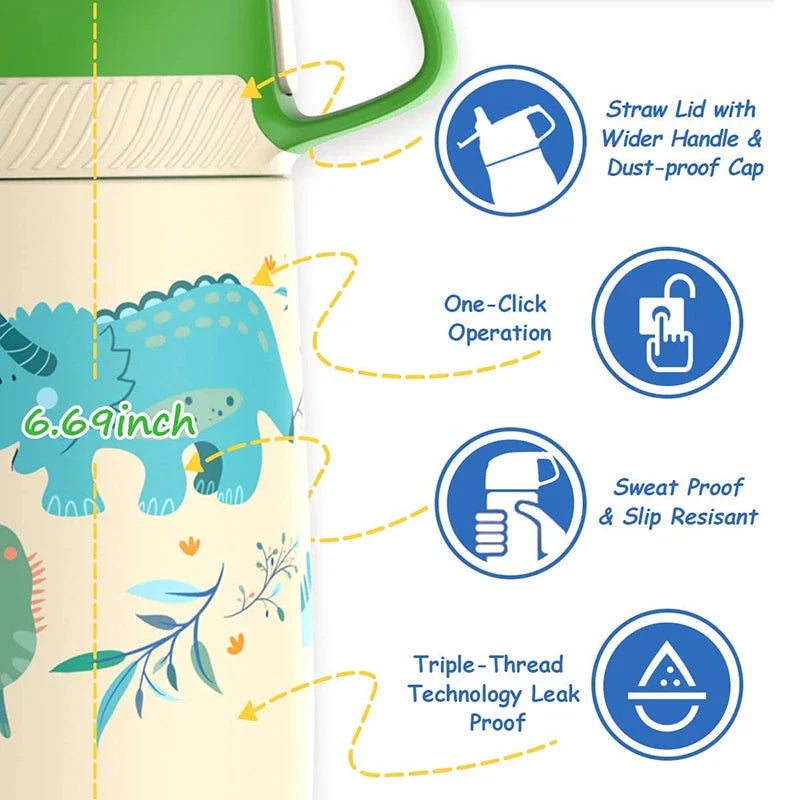 Premium children's vacuum insulated water bottle with straw in blue colour