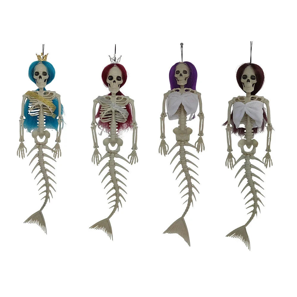 Mermaid bone pendant decoration in brown, dark purple, burgundy, and lake blue colours, ideal for Halloween outdoor courtyard displays
