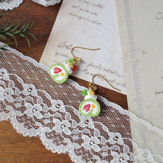 Handcrafted dessert-inspired earrings in copper color, featuring unique cookie, cake, and snack designs