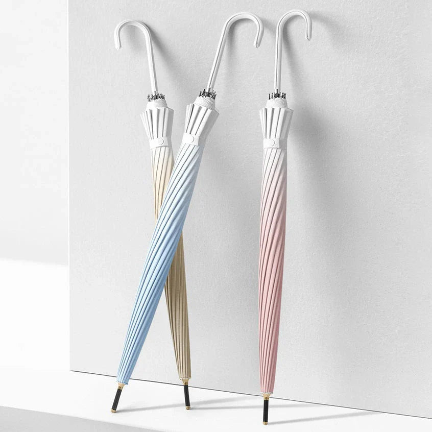 Gradient sun umbrella with durable fiberglass and aluminium construction, providing excellent UV protection and wind resistance for British weather