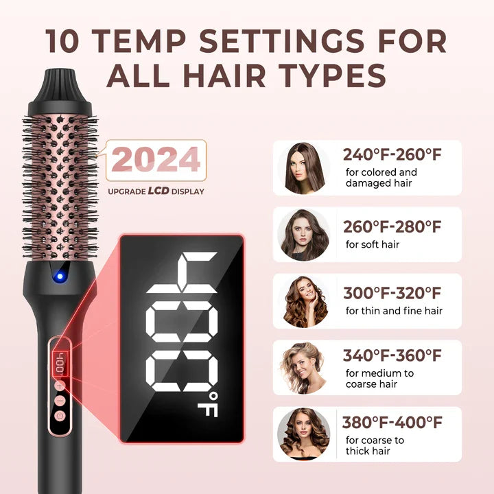 Trendha Luxurious Heated Curling & Styling Brush for creating voluminous curls, sleek straight hair, and perfect blowouts