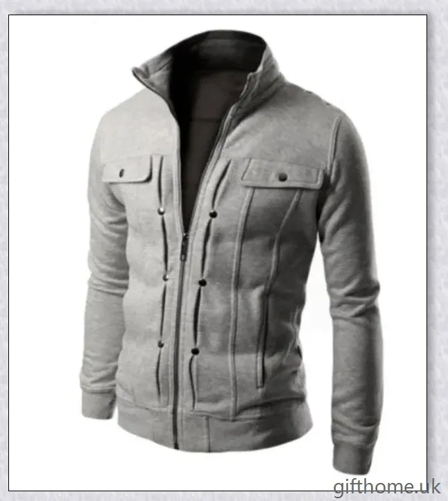 A stylish cardigan jacket made of a blend of polyester and cotton, offering a comfortable and versatile design for everyday wear.