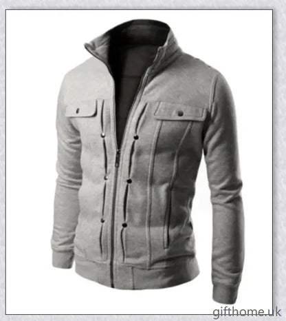 A stylish cardigan jacket made of a blend of polyester and cotton, offering a comfortable and versatile design for everyday wear.