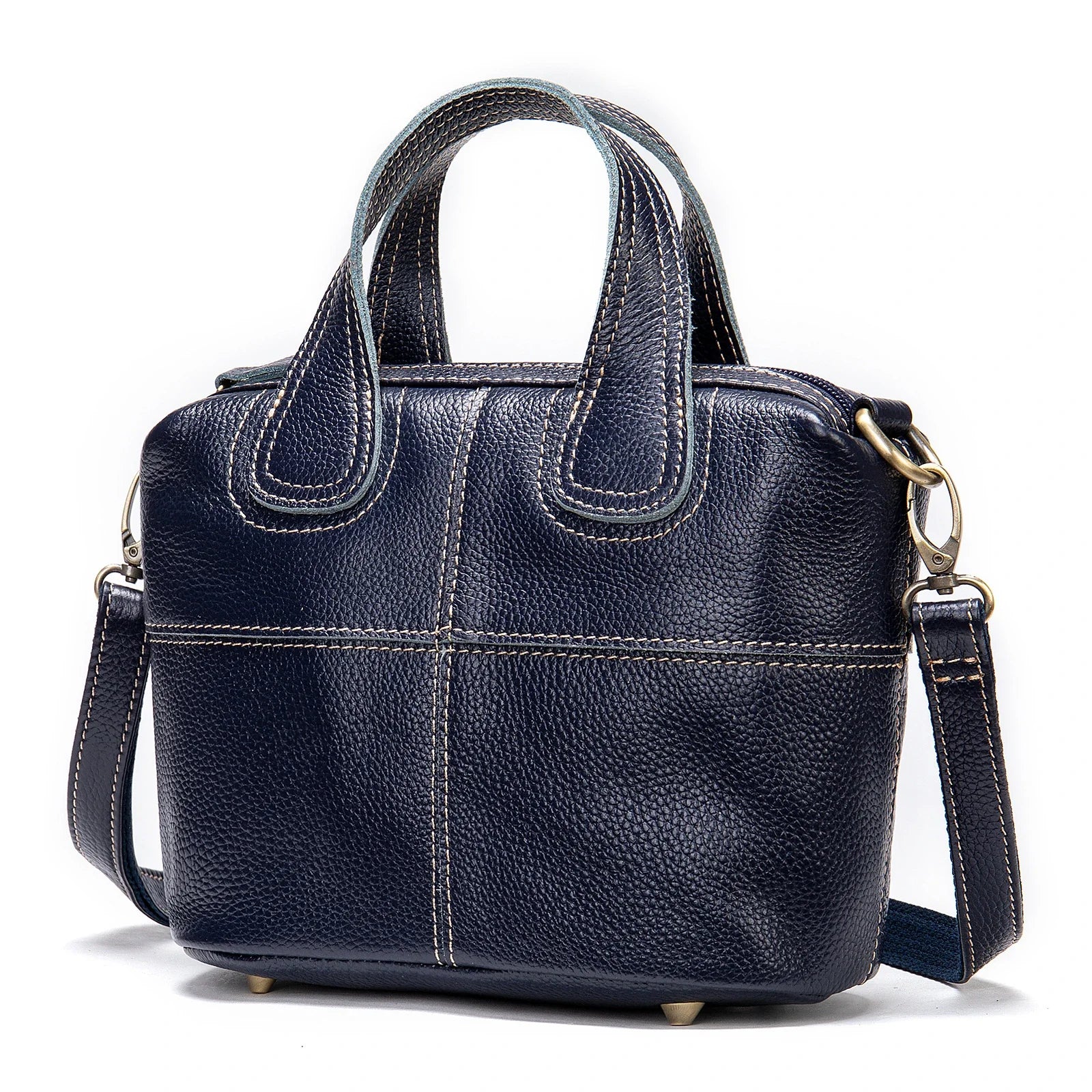 Premium leather shoulder bag for women in red, blue, and black colours with spacious interior and comfortable strap