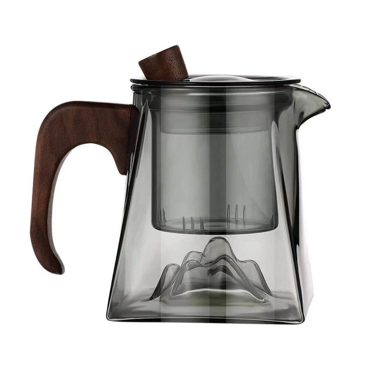 Premium high-capacity borosilicate glass teapot with smoky grey mountain view design