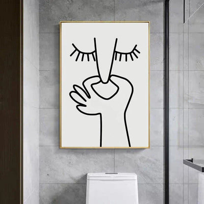 Humorous abstract canvas print with playful design, perfect for adding laughter and style to any bathroom or living space.