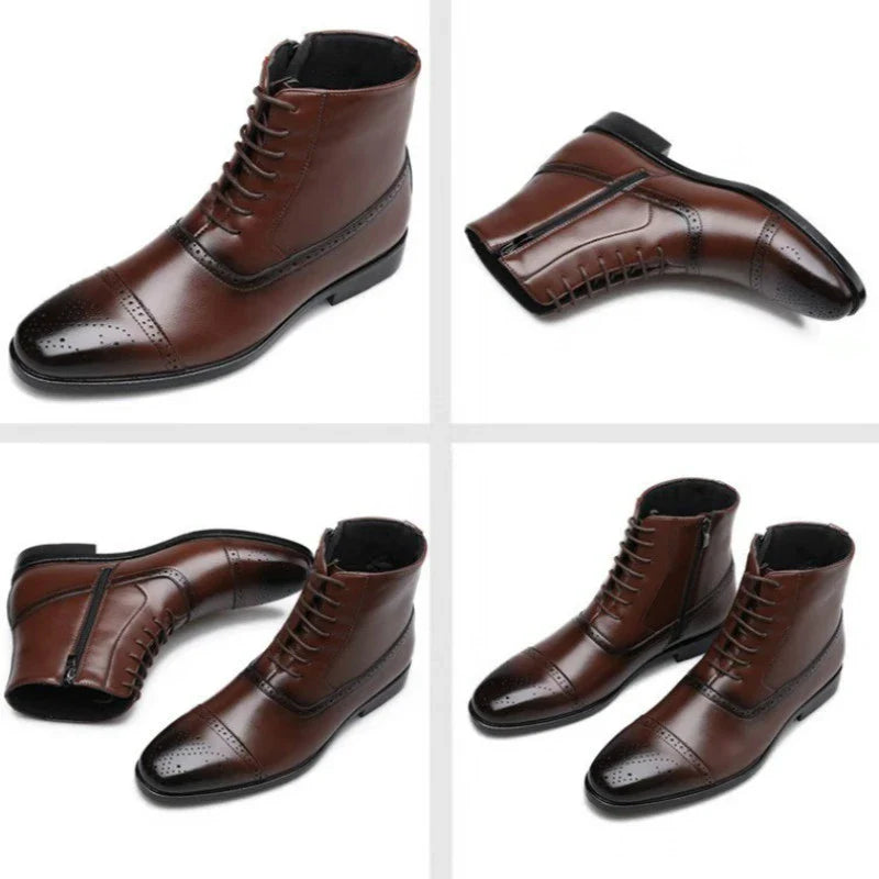 Premium artificial PU leather casual boots with pointed toe, wedge heel, and durable rubber sole for stylish British men