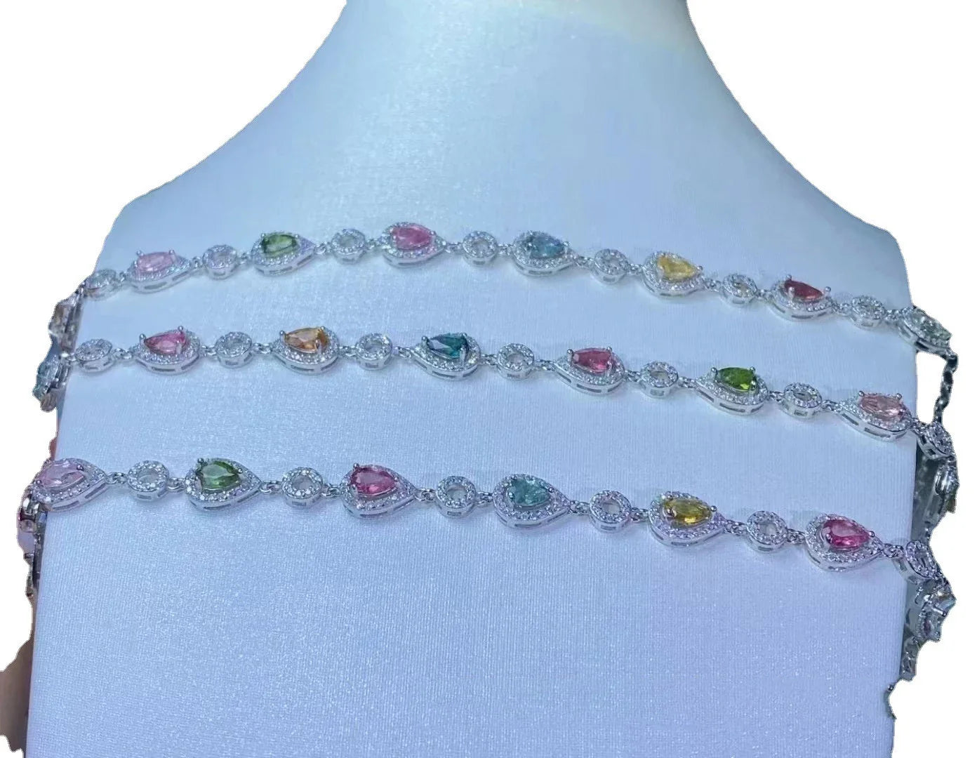 Premium natural tourmaline bracelet with candy-coloured accents and a geometric design