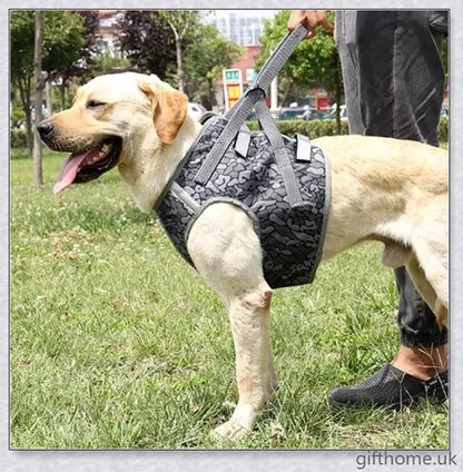 Full Body Supportive Dog Lift Harness with adjustable straps, handle, and leash rings for mobility assistance